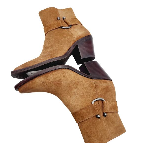 Antonio Melani Tabbie Tan Suede Squared Toe Stacked Heel Ankle Bootie Sze 7M NWT - Picture 6 of 10